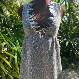 Edgy Sexy Gray Wool & Silver Backless Anna Sui Dress